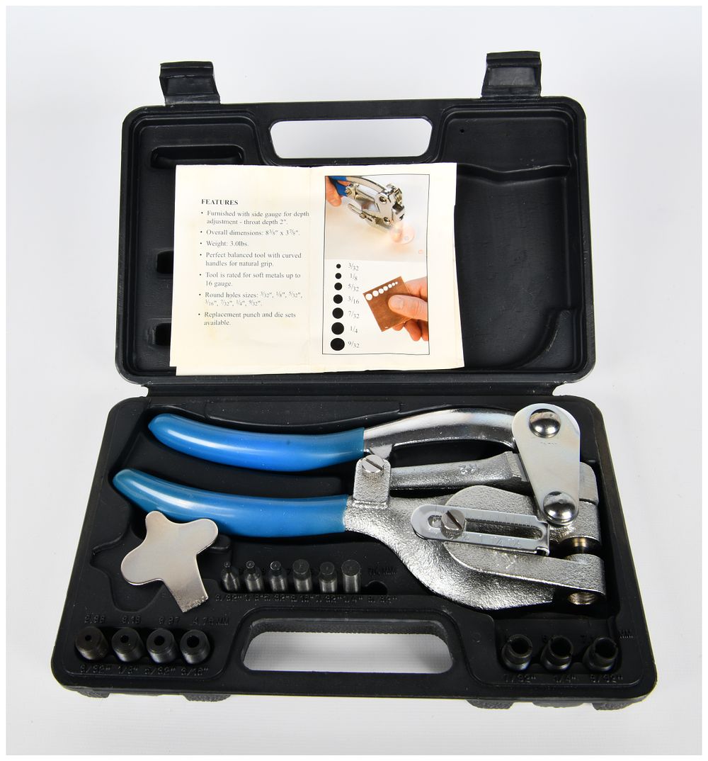 Lot 551: Heavy Duty Metal Power Punch Kit, 3/32"-9/32" with Interchangeable Dies