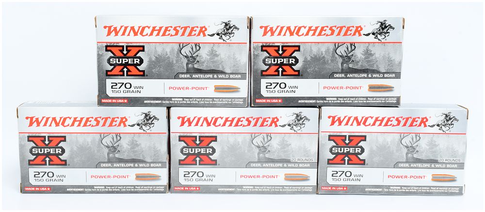Lot 553: Winchester Super-X Power-Point .270 Winchester 150-Grain Rifle Ammunition, 100 Rounds