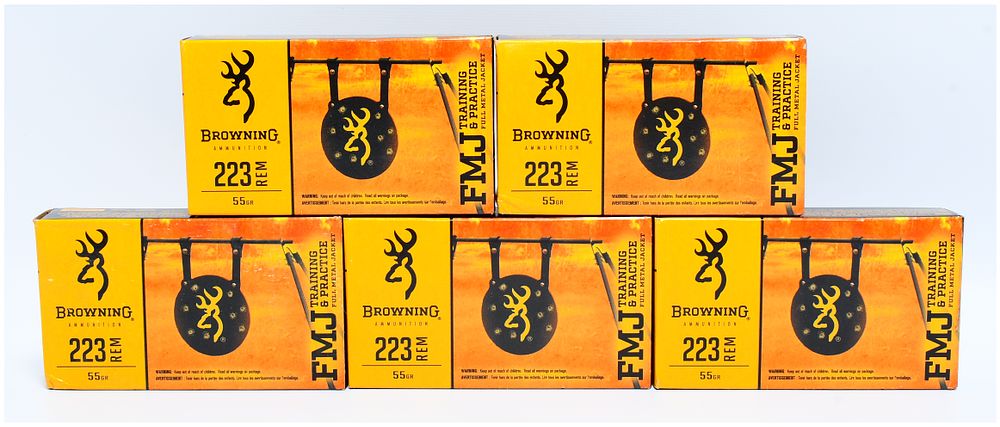 Lot 562: 100 Rounds of Browning Target and Practice .223 Remington 55 Grain Full Metal Jacket Ammunition