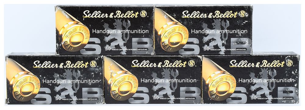 Lot 574: 250 Rounds Sellier & Bellot SB9C 9mm Luger 115 gr Jacketed Hollow Point (JHP) Handgun Ammunition