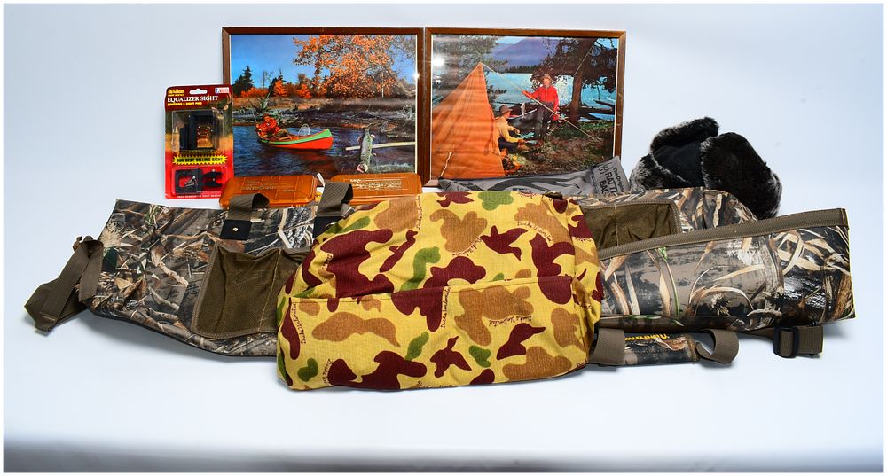 Lot 596: A Collection of Outdoor Sporting Gear, including an Allen Equalizer Sight, Realtree and Ducks Unlimited Items