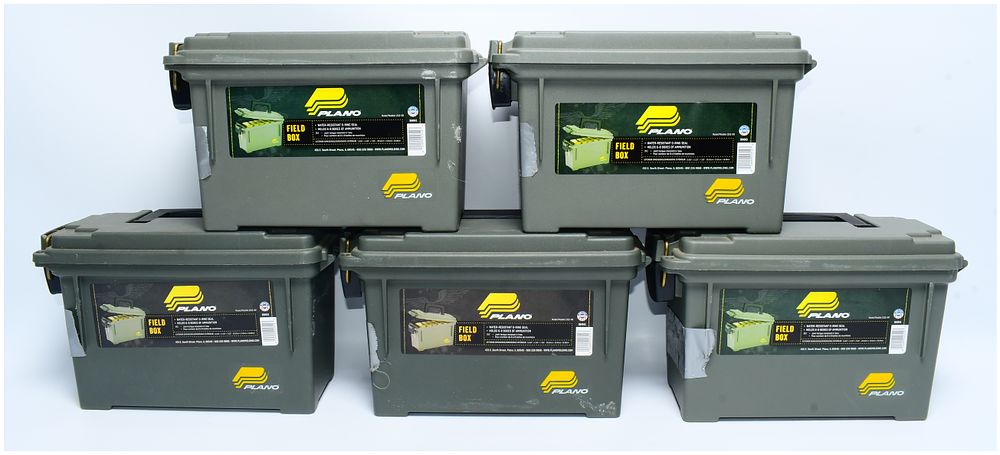 Lot 1067: Five Plano 1312-00 Olive Drab Water-Resistant Field Ammo Boxes