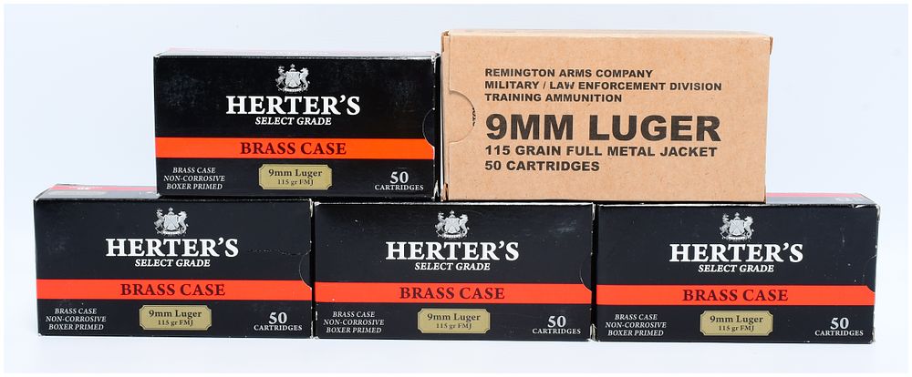 Lot 1081: 250 Rounds Herter's Select Grade and Remington 9mm Luger Ammunition