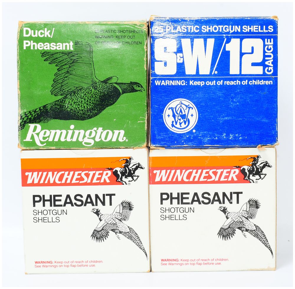 Lot 1090: 100 Rounds of Vintage Remington, Smith & Wesson, and Winchester Shotgun Shells in Four Boxes