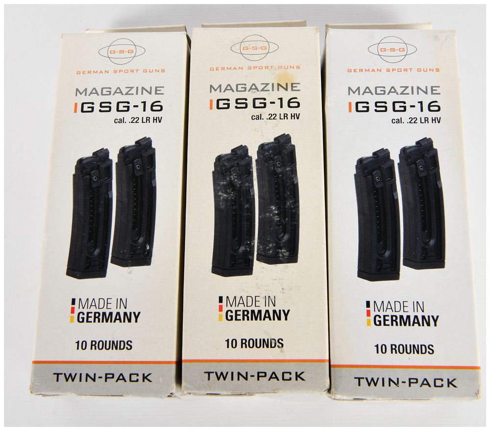 Lot 1103: Three American Tactical / German Sport Guns GSG-16 .22 LR HV 10-Round Magazine Twin-Packs
