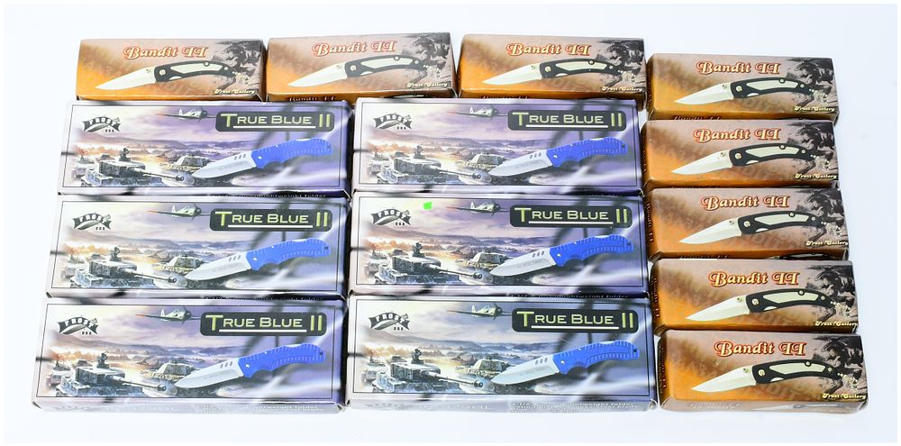 Lot 1121: A Group of 14 Frost Cutlery 'TRUE BLUE II' and 'Bandit II' Folding Knives