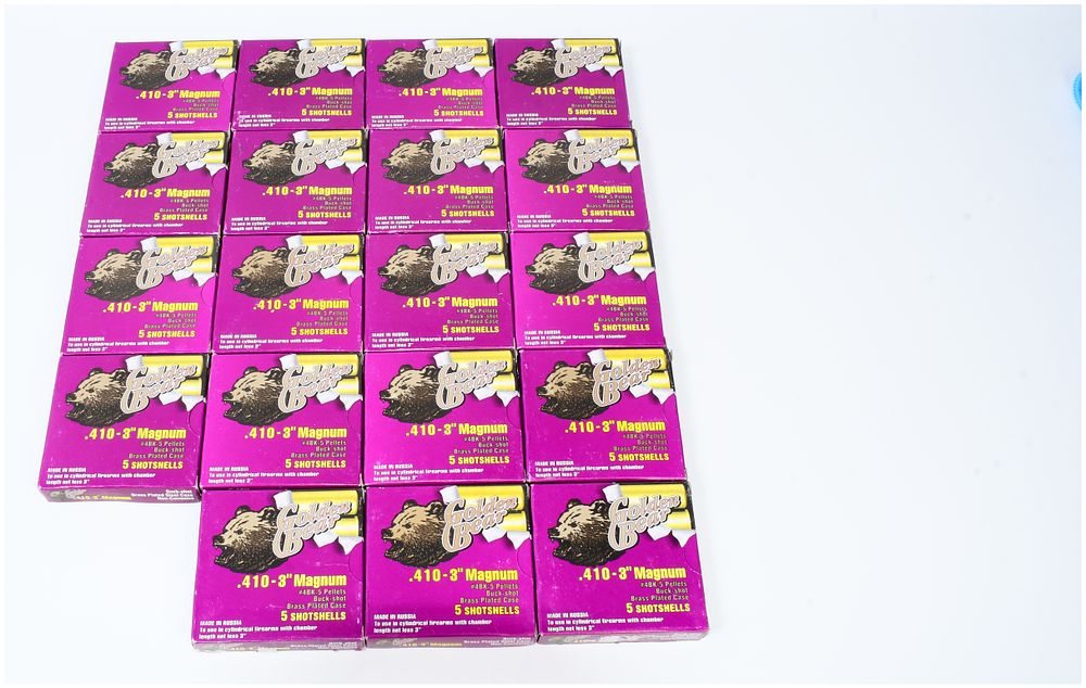 Lot 1147: 95 Rounds of Golden Bear .410-3" Magnum Buckshot Shotgun Ammunition, Made in Russia
