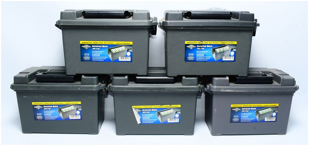 Lot 1175: A Group of Five Bunker Hill Security .50 Cal Ammo Boxes