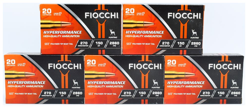 Lot 1186: Fiocchi HYPERFORMANCE .270 Winchester 150-grain SST Polymer Tip Boat Tail Ammunition, 100 Rounds