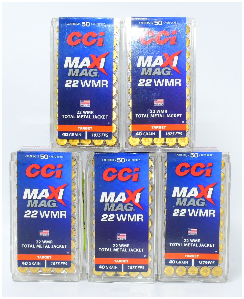 Lot 1204: 250 Rounds CCI Maxi-Mag 22 WMR Total Metal Jacket 40 Grain Ammunition
