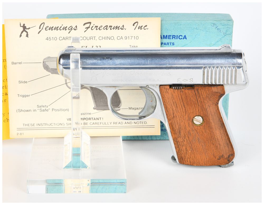 Lot 1233: Jennings Firearms Model J-22 .22 LR Semi-Automatic Pistol with Box and Papers
