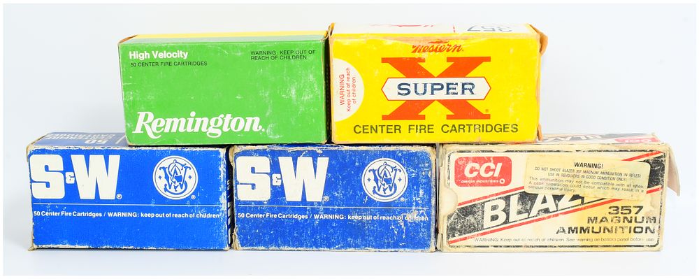 Lot 1252: A Lot of 250 Rounds Mixed Head Stamped .357 Magnum Ammunition, including Remington, Western, S&W, and CCI Blazer
