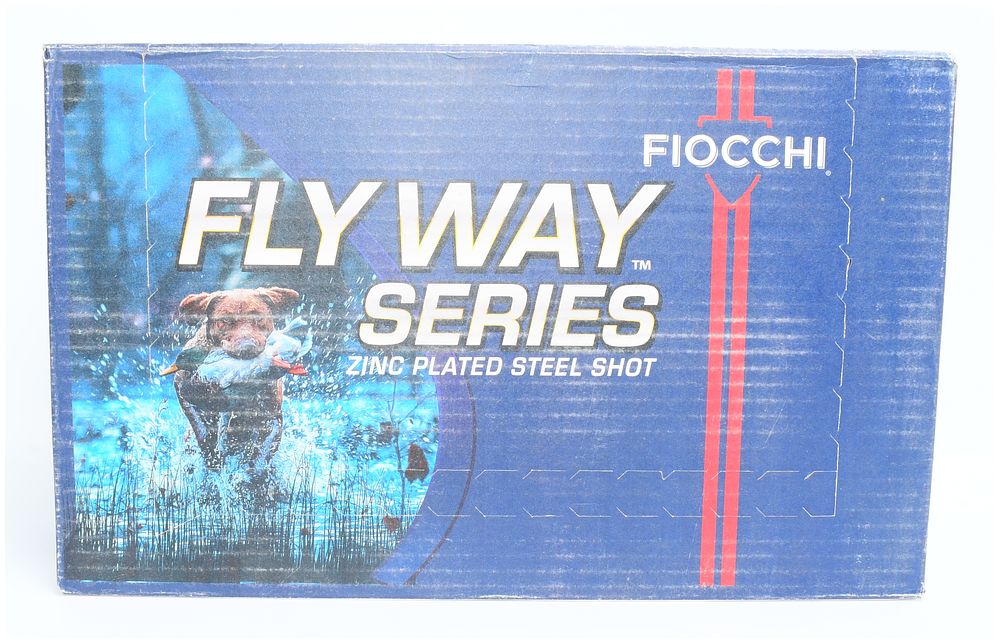 Lot 1288: Fiocchi Flyway Series Speed Steel 12 Gauge 3" 1 1/8 oz #4 Zinc Plated Steel Shot Ammunition Case, 250 Rounds