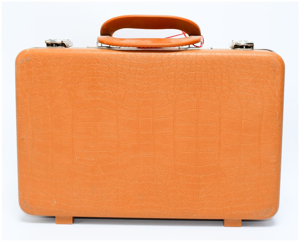 Lot 1289: A Mid-20th Century Retro Orange-Brown Faux Crocodile Hardshell Carrying Case