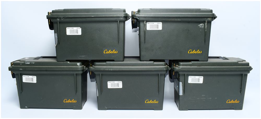 Lot 1295: A Group of Five Cabela's and Academy SPORTS+OUTDOORS Dry-Storage Ammo Boxes