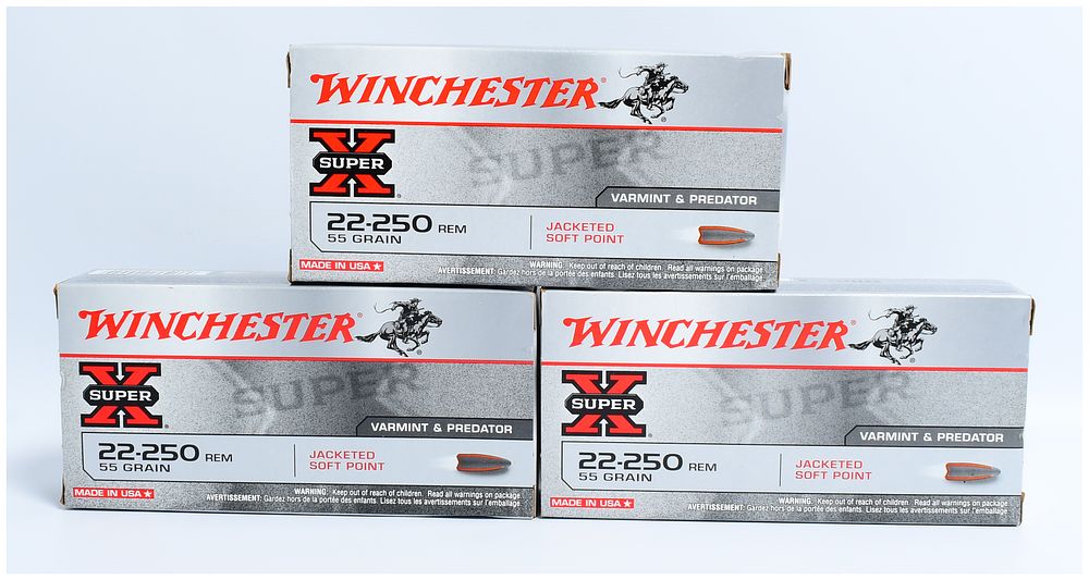 Lot 1321: Winchester Super X 22-250 Rem 55Gr Jacketed Soft Point "Varmint & Predator" Ammunition, 60 Rounds