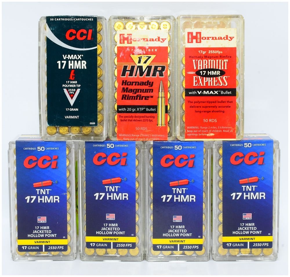 Lot 1324: A Collection of CCI and Hornady .17 HMR Varmint Ammunition, 332 Rounds