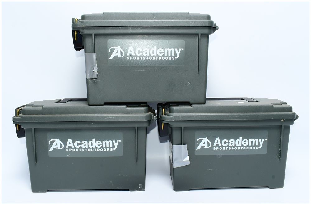 Lot 1355: Three Academy Sports + Outdoors Field Ammo Boxes