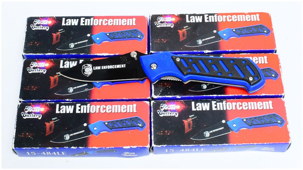 Lot 1358: A Set of Six FROST Cutlery Law Enforcement Folding Pocket Knives, Model 15-484LE, New-in-Box