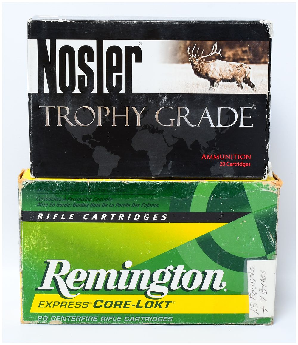 Lot 1363: 33 Rounds of .338 Winchester Magnum Ammunition by Nosler and Remington