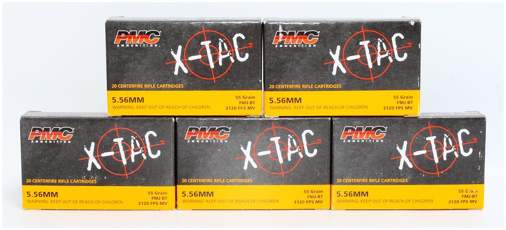 Lot 1372: PMC X-TAC 5.56mm 55gr FMJ-BT NATO Ammunition, 100 Rounds