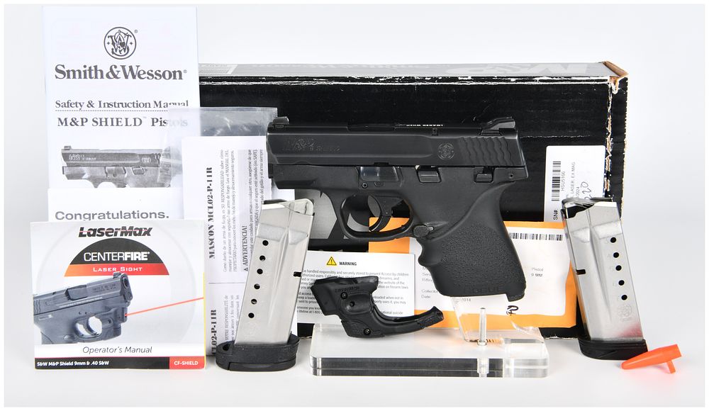 Lot 1377: Smith & Wesson M&P 9 Shield TLC1 Semi-Automatic Pistol, 9mm, with LaserMax Sight and Accessories