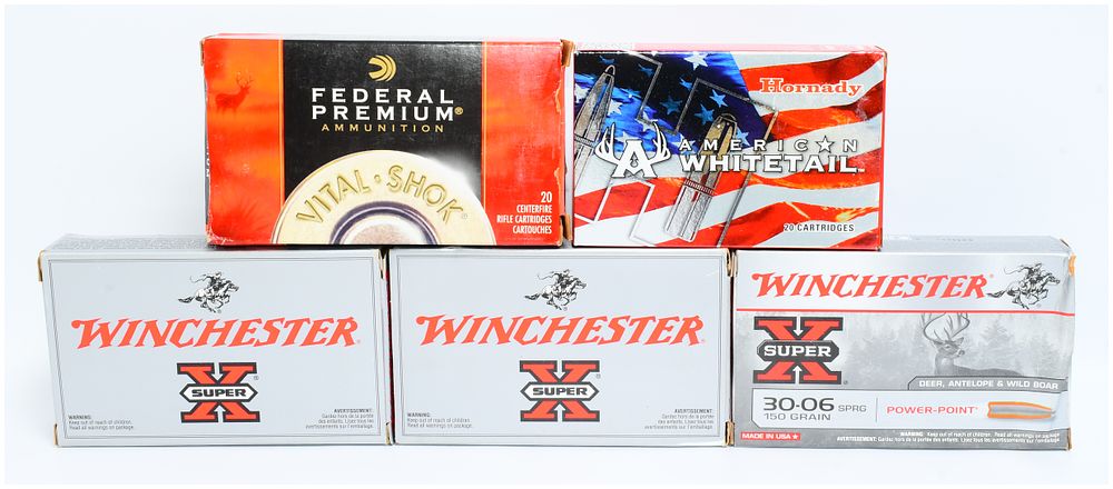 Lot 1387: 100 Rounds of .30-06 Springfield Rifle Ammunition by Winchester, Federal, and Hornady
