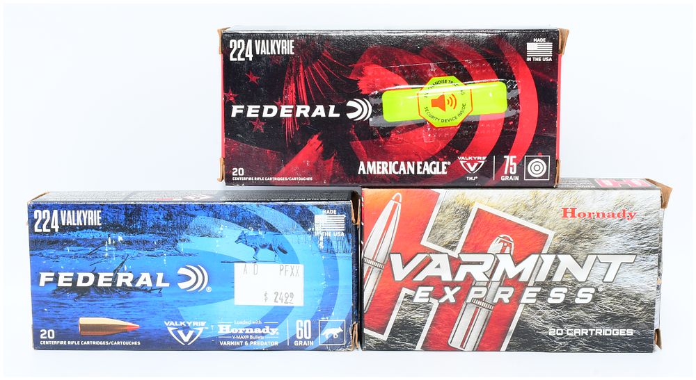 Lot 1402: 60 Rounds of Federal and Hornady .224 Valkyrie Rifle Ammunition