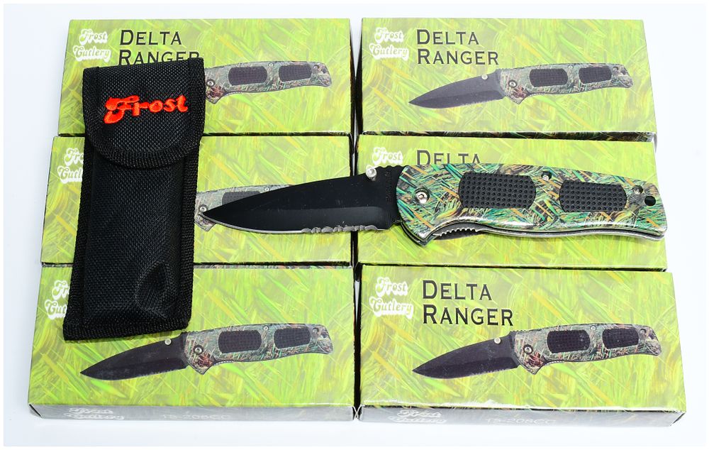 Lot 1418: A Set of Six Frost Cutlery DELTA RANGER Tactical Folding Knives with Sheath