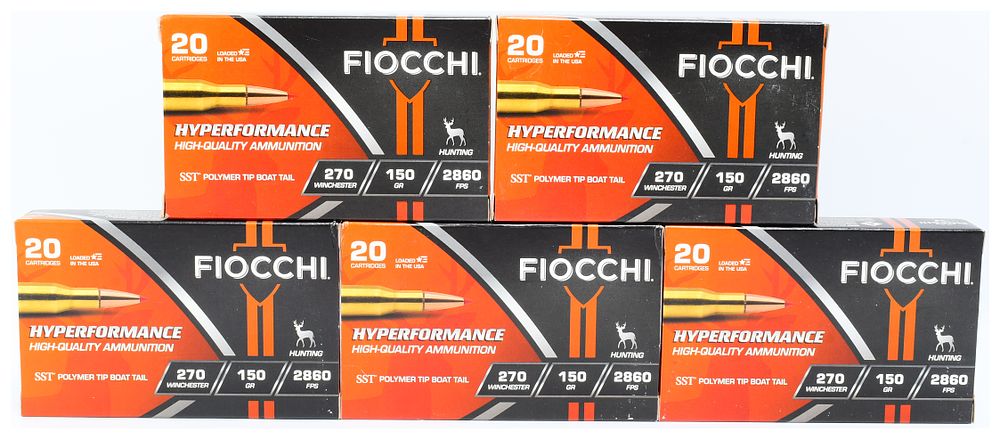 Lot 1426: Fiocchi Hyperformance .270 Winchester 150 Gr SST Polymer Tip Boat Tail Ammunition, 100 Rounds