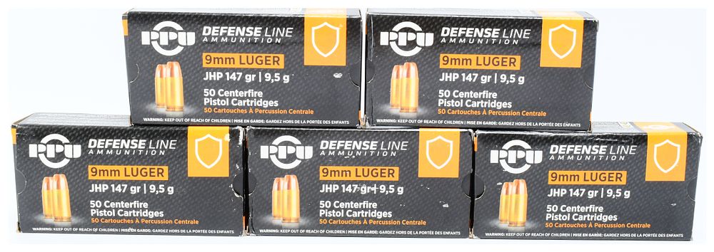 Lot 1429: PPU Defense Line 9mm Luger JHP 147 gr Ammunition, 200 Rounds