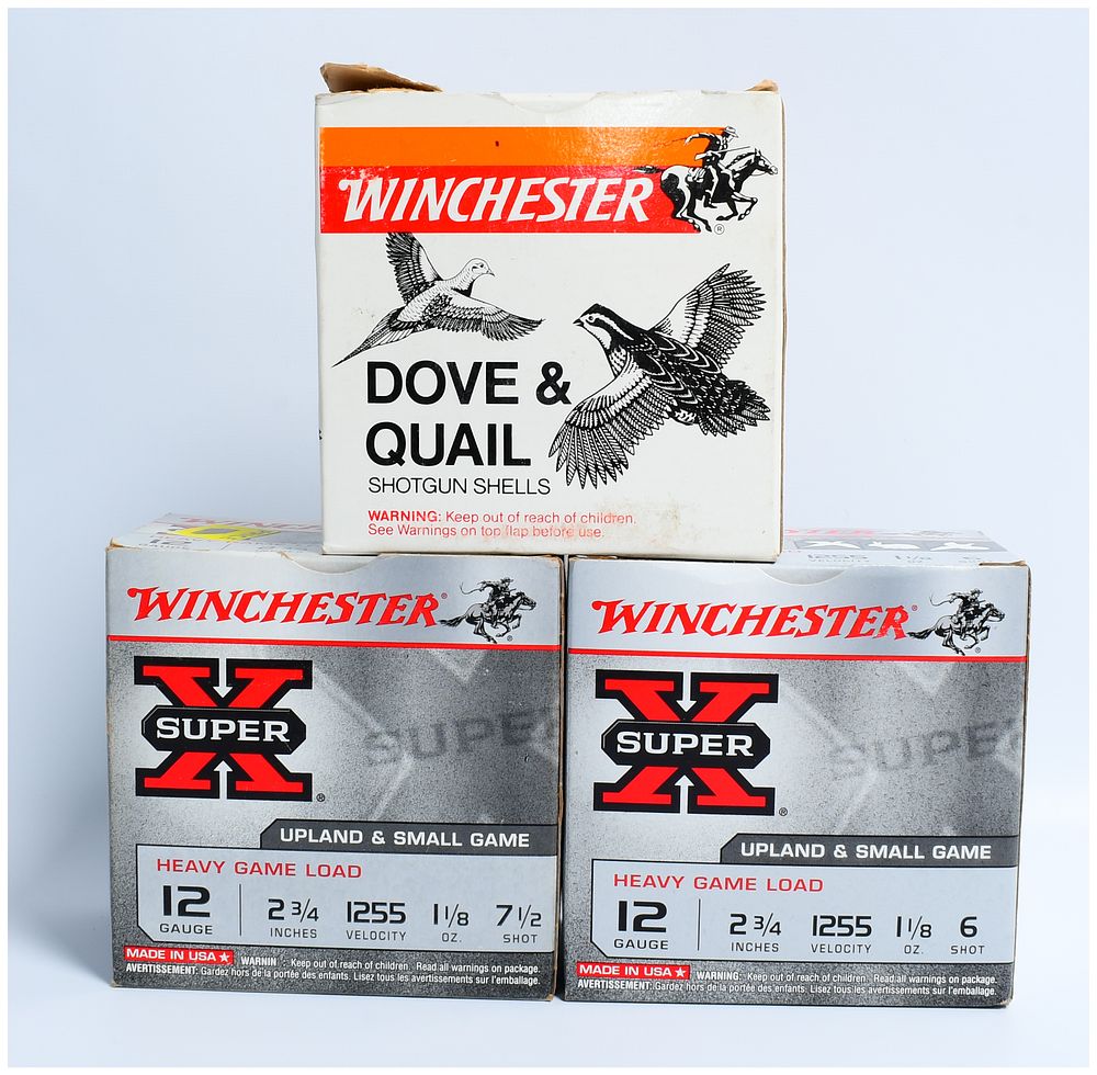 Lot 1453: Winchester 12 Gauge Shotgun Shells, 74 Rounds, Dove & Quail and Super X Upland & Small Game