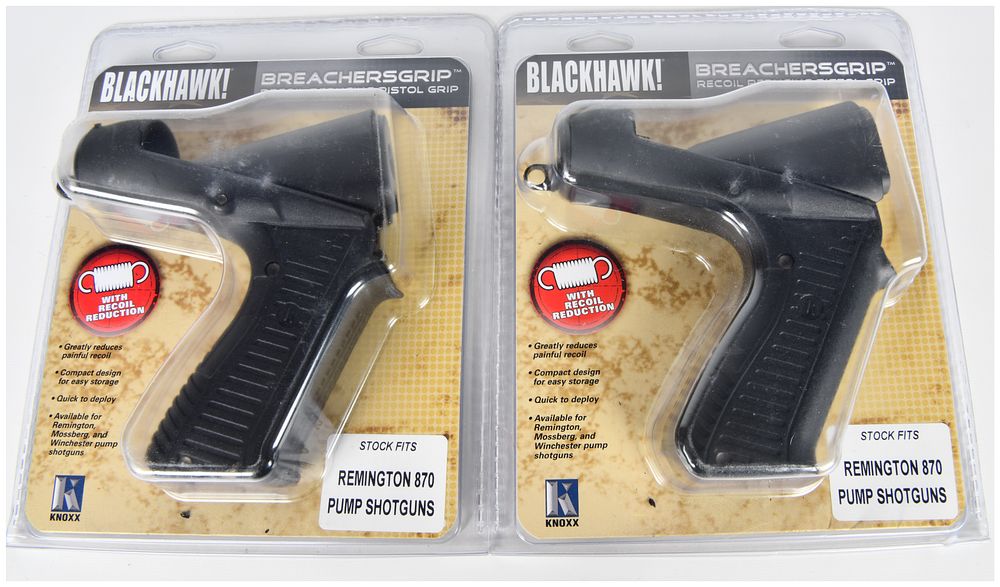 Lot 1463: A Pair of Blackhawk! Knoxx Breachersgrip Recoil Reducing Pistol Grips for Remington 870 Shotguns