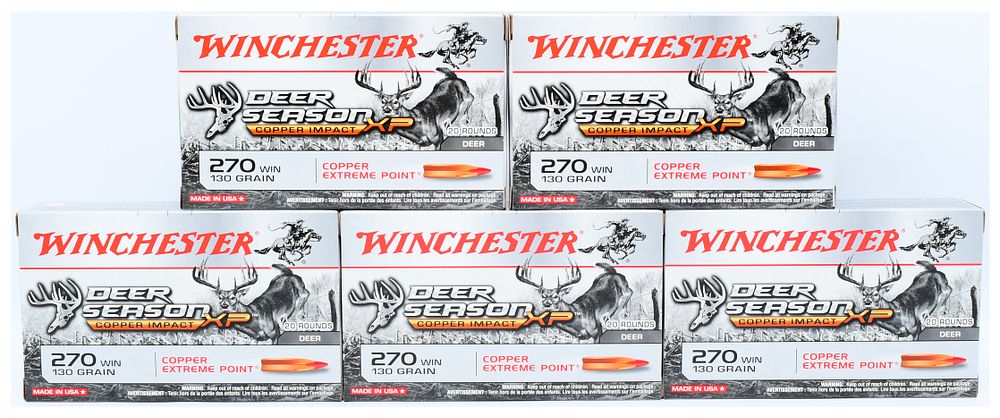 Lot 1468: Winchester Deer Season XP Copper Impact .270 Winchester 130 Grain Copper Extreme Point Lead-Free Ammunition, 100 Rounds