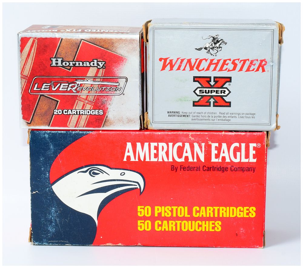 Lot 1477: 86 Rounds of .44 Rem Magnum Ammunition: American Eagle 240gr JHP, Hornady LeverEvolution 225gr FTX, and Winchester Super-X 210gr Silvertip HP