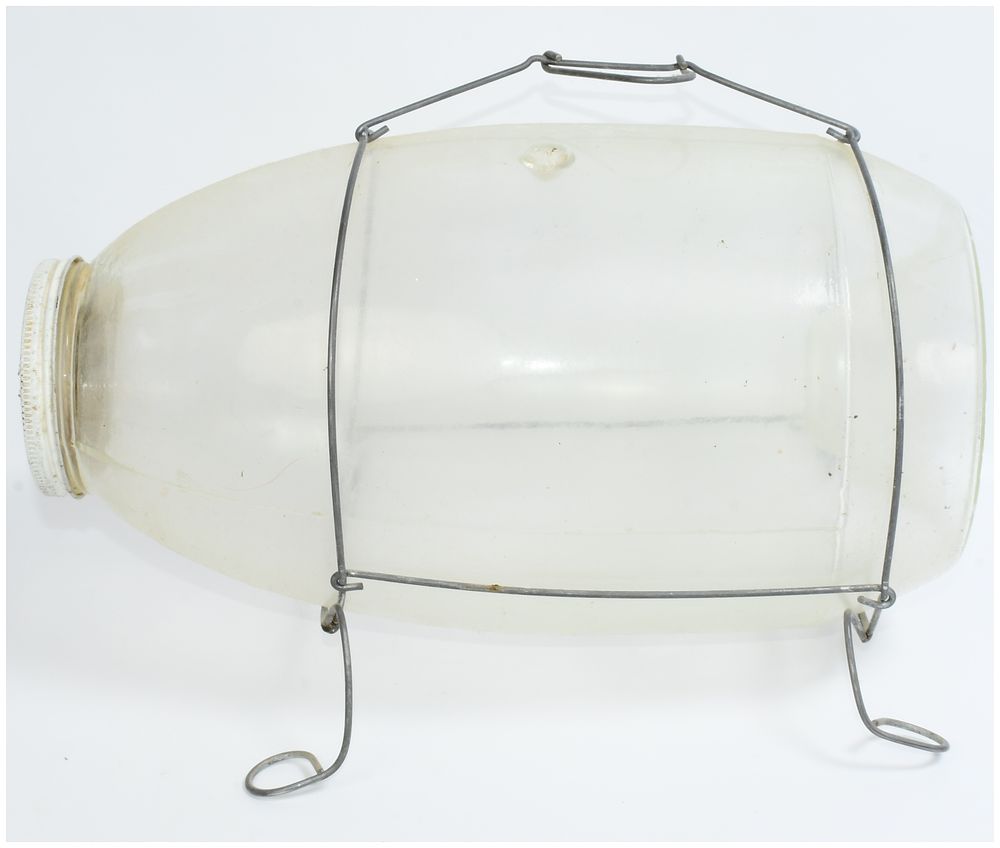Lot 1490: Vintage Glass Minnow Trap with Wire Cradle