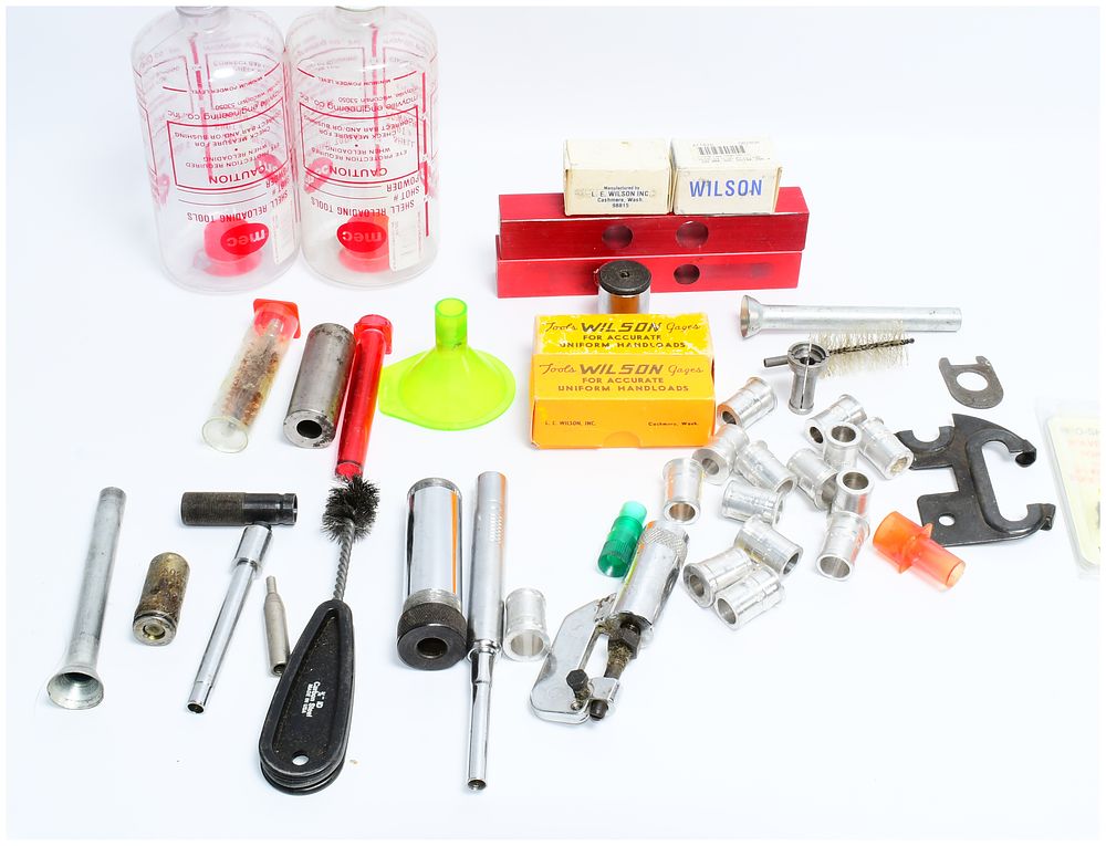 Lot 1505: A Collection of Vintage Ammunition Reloading Tools and Accessories by MEC and Wilson
