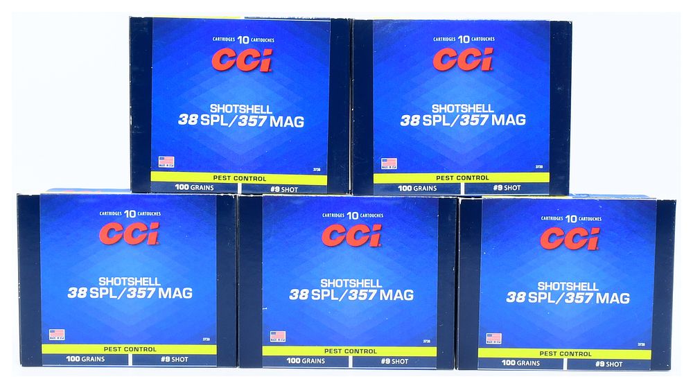 Lot 1516: A Lot of 50 Rounds CCI Shotshell Pest Control .38 SPL/.357 MAG Ammunition, 100 Grains, #9 Shot