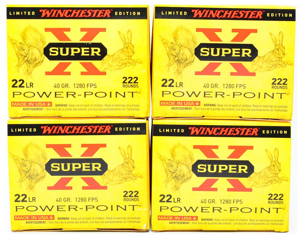 Lot 1519: Five Boxes of Winchester Super-X 22 Long Rifle Power-Point Plated Hollow Point Ammunition, Limited Edition, 888 Rounds Total