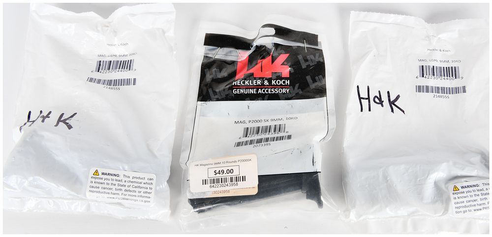 Lot 1523: Three Heckler & Koch (H&K) 9mm 10-Round Firearm Magazines