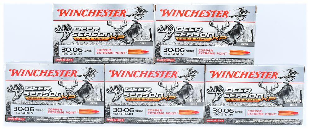 Lot 1543: Winchester Deer Season XP Copper Impact 30-06 Springfield 150 Grain Ammunition, Six Boxes (100 Rounds Total)
