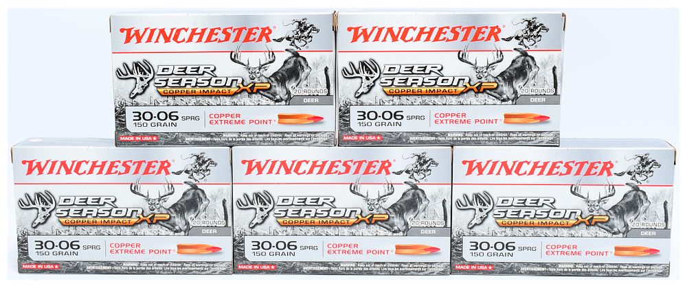 Lot 1546: 100 Rounds Winchester Deer Season XP Copper Impact .30-06 SPRG 150 Grain Rifle Ammunition