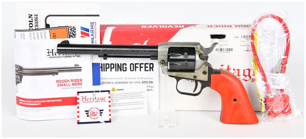 Lot 1551: Heritage Rough Rider .22LR Single-Action Revolver, 6 1/2" Barrel, Cocobolo Grips