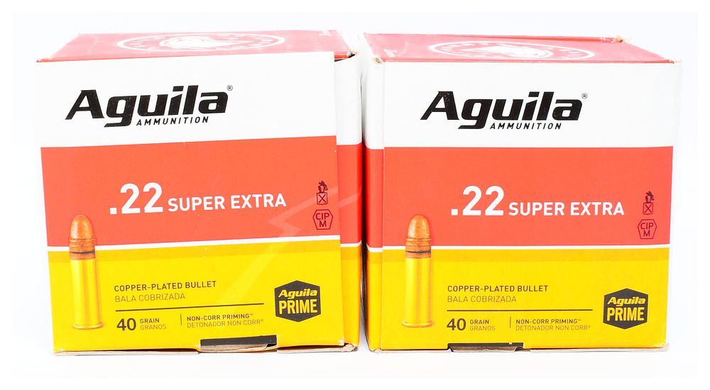Lot 1558: 1000 Rounds of Aguila Super Extra .22LR 40 Grain Copper-Plated Solid Point Ammunition