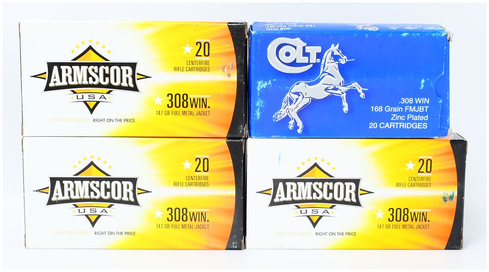 Lot 1582: 80 Rounds of .308 WIN. Rifle Ammunition by Armscor USA and Colt