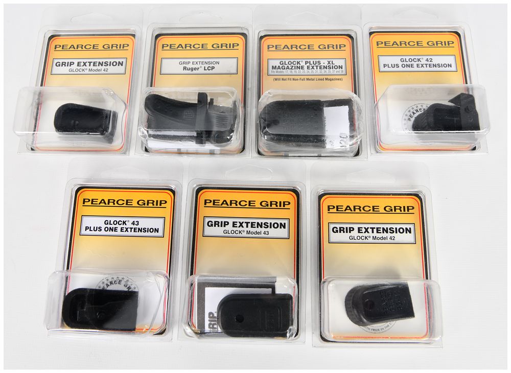 Lot 1583: A Group of Pearce Grip Polymer Grip and Magazine Extensions for Glock and Ruger Handguns