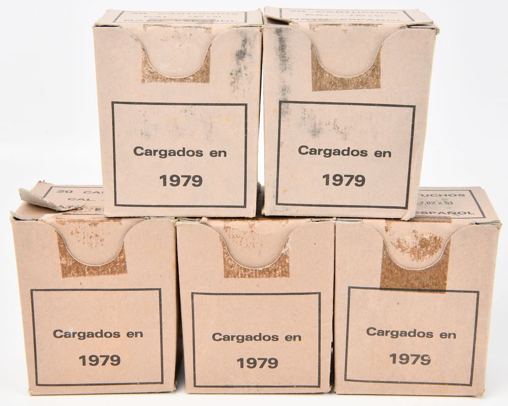 Lot 1139: Five Boxes of 1979 Spanish NATO 7.62x51mm Ammunition, Santa Barbara, 100 Rounds Total