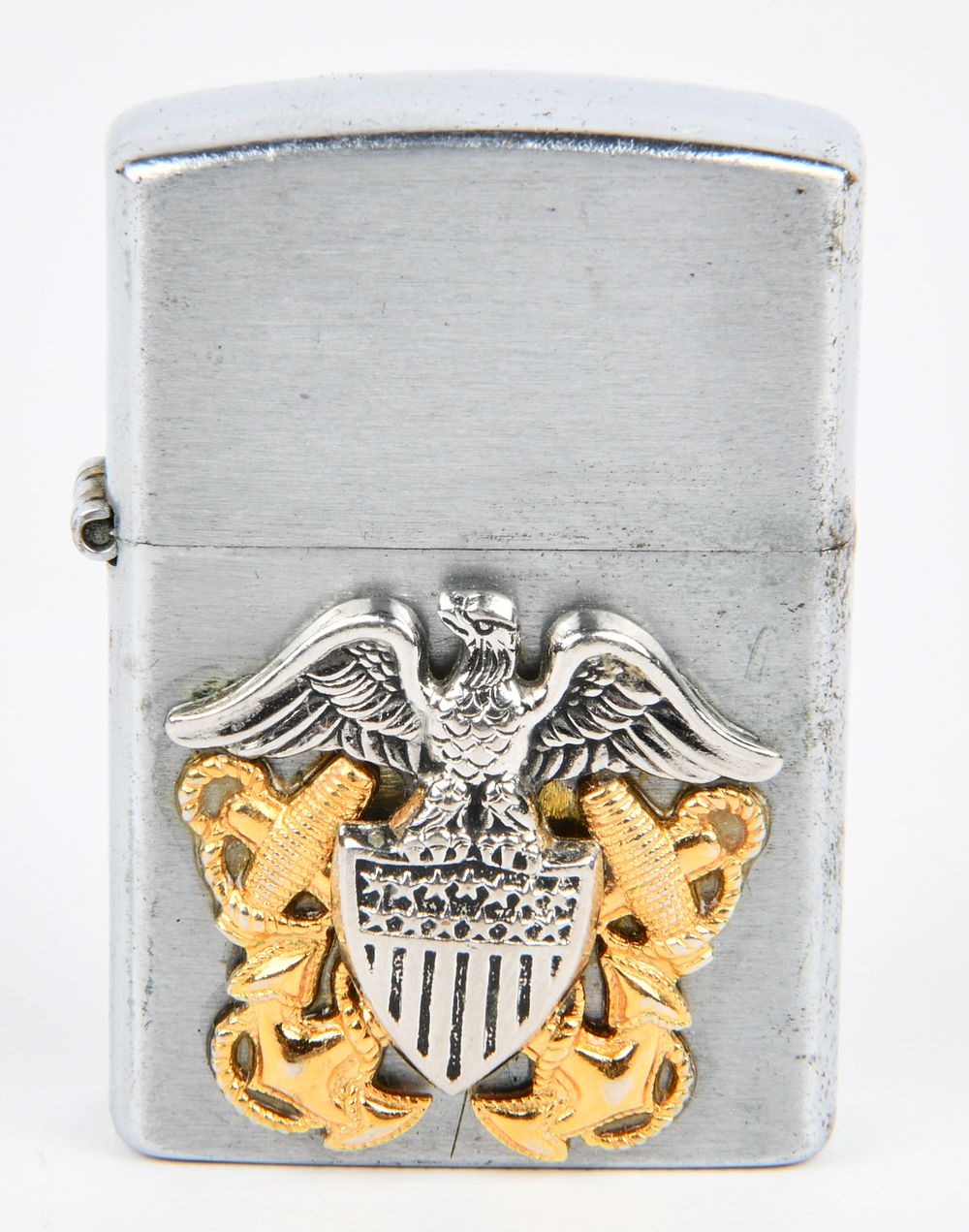 Lot 1151: Vintage TRISONS Japan Zippo-Style Metal Flip-Top Lighter with U.S. Navy Chief Petty Officer Insignia Emblem