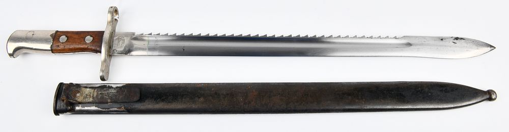 Lot 1184: Swiss Model 1914 Pioneer Sawback Bayonet with Scabbard