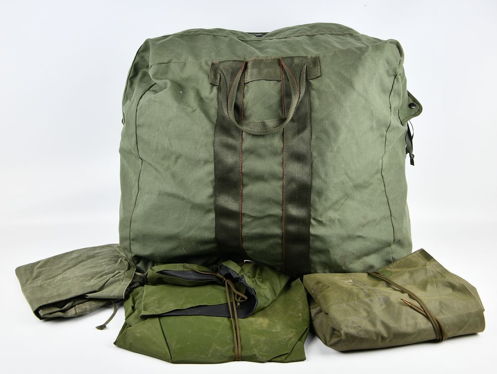 Lot 1241: A U.S. Military Waterproof Clothing Bag (Flyer's Kit Bag) with Three Smaller Bags, WT Inflatable Specialists, Inc., 1986